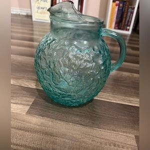 Vintage Blue Textured Glass Pitcher